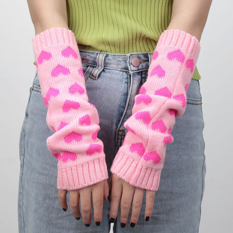 Kawaii Heart Arm Warmers Pastel Kitten