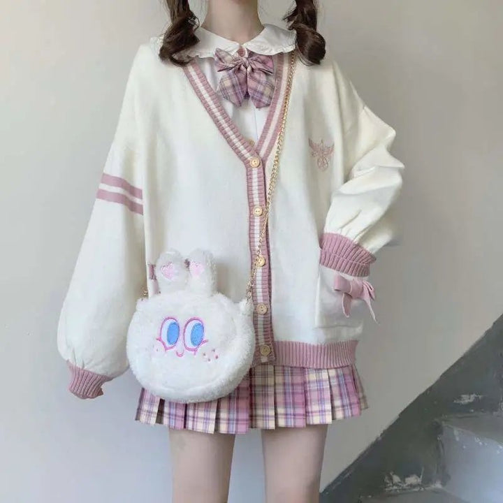 Cute Korean Knit Cardigan Pastel Kitten