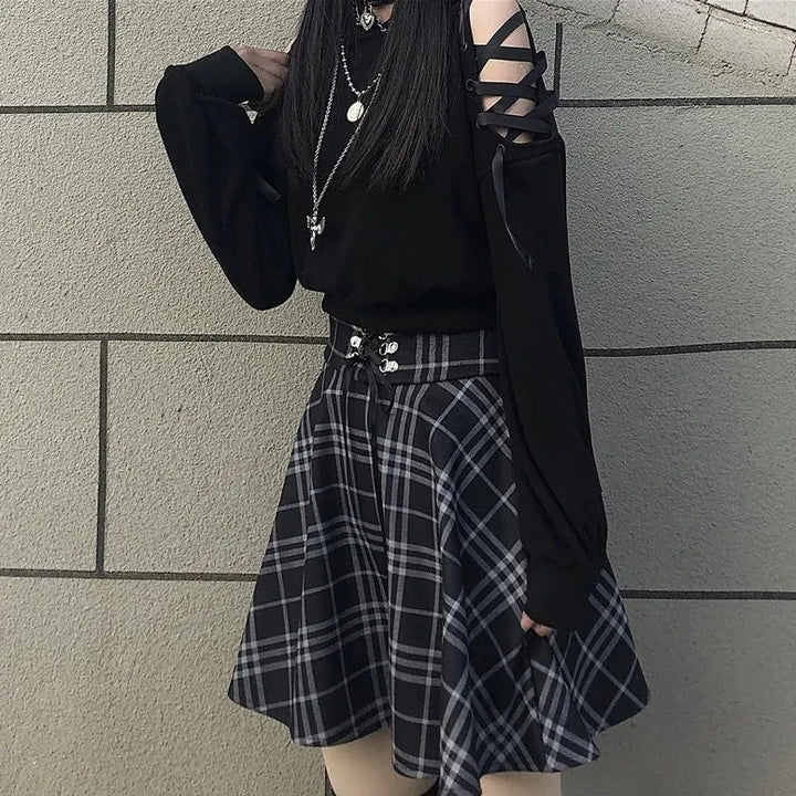 Gothic Harajuku Outfit Set - Hoodie & Mini Skirt Pastel Kitten