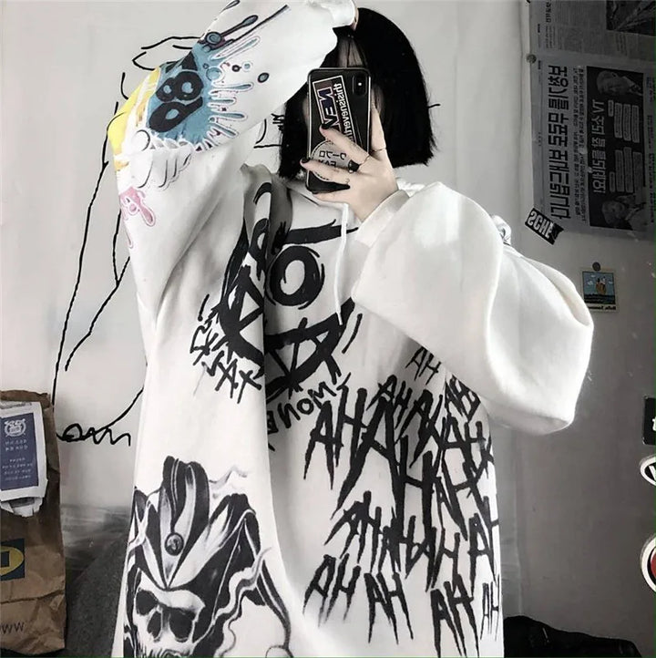 Harajuku Oversized Graffiti Hoodie Pastel Kitten