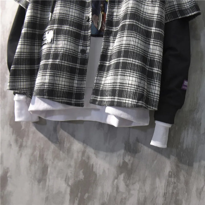 Harajuku Hooded Plaid Sweatshirt Pastel Kitten