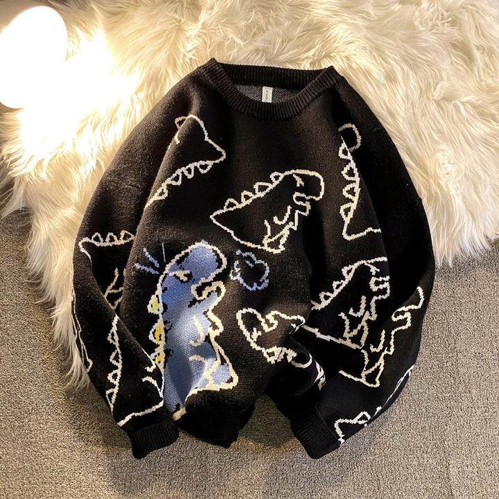 Harajuku Knitted Dinosaur Sweater Pastel Kitten