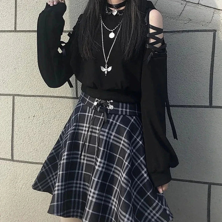 Gothic Harajuku Outfit Set - Hoodie & Mini Skirt Pastel Kitten