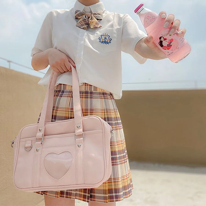 Japanese Heart Student Shoulder Bag Pastel Kitten