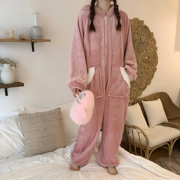 Warm Hooded Bunny Kigurumi Pastel Kitten