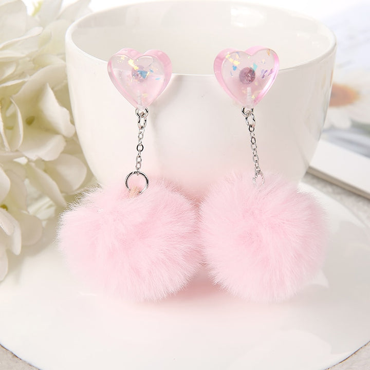 Cute Fur Heart Earrings Pastel Kitten