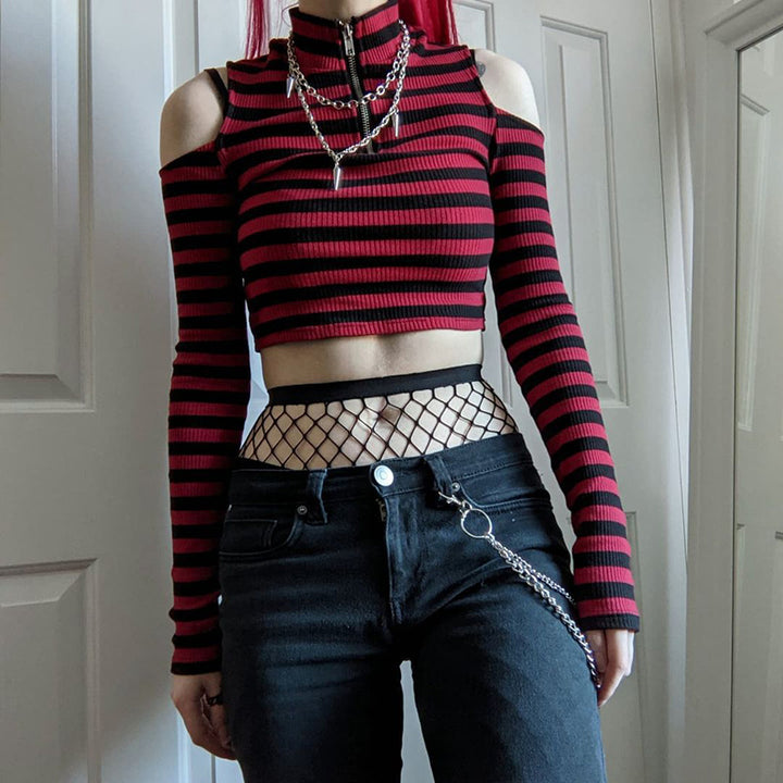 Goth Grunge Striped Top Pastel Kitten