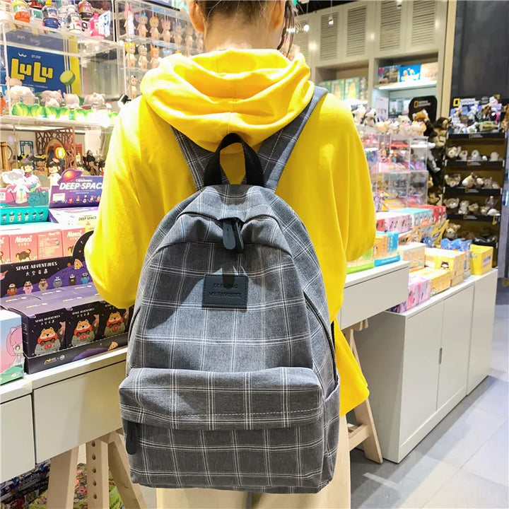 Korean Checkered School Bag Pastel Kitten