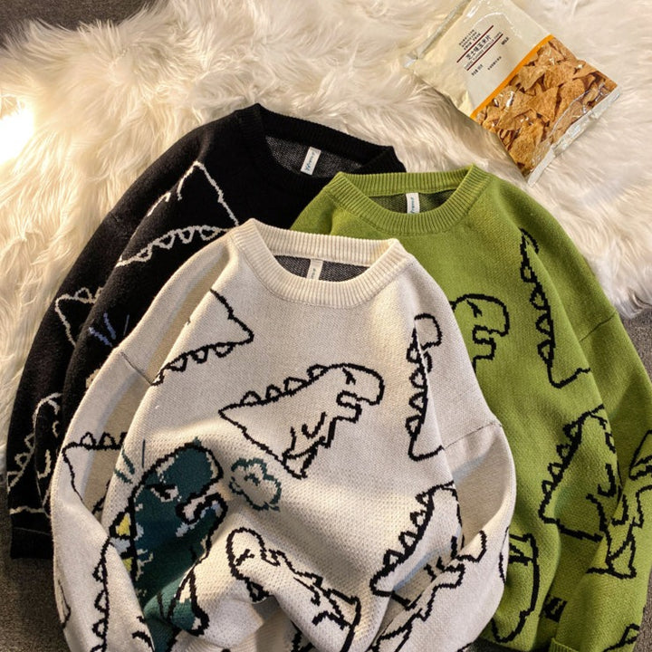 Harajuku Knitted Dinosaur Sweater Pastel Kitten