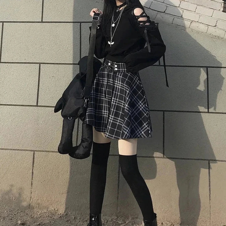 Gothic Harajuku Outfit Set - Hoodie & Mini Skirt Pastel Kitten