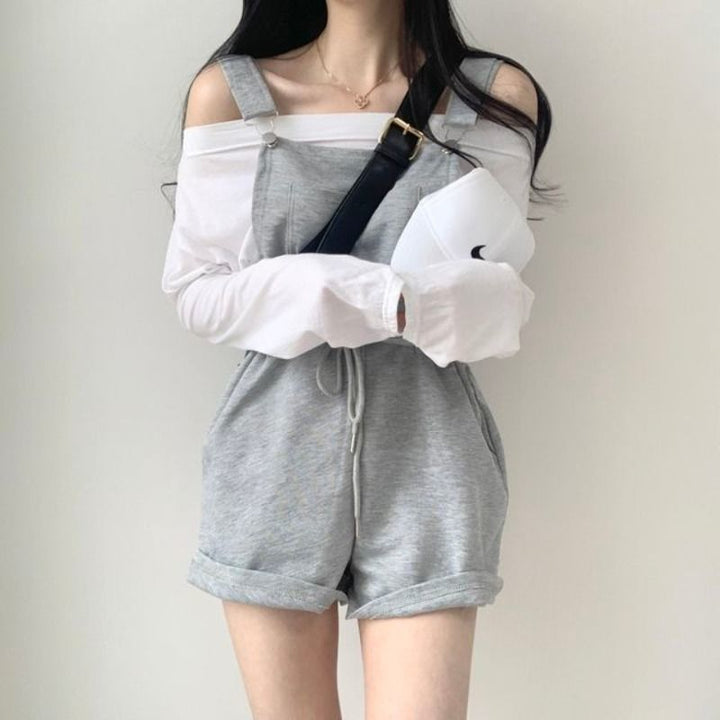 Lace-up Casual Overalls - Pastel Kitten