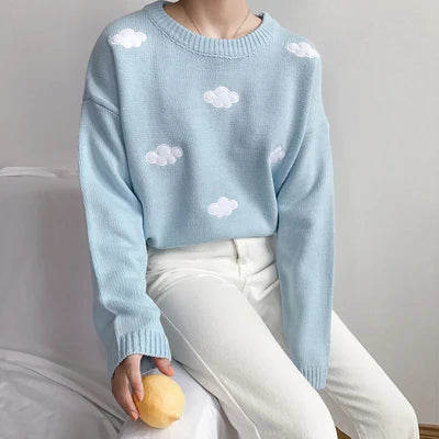 Ulzzang Clouds Kawaii Sweater Pastel Kitten