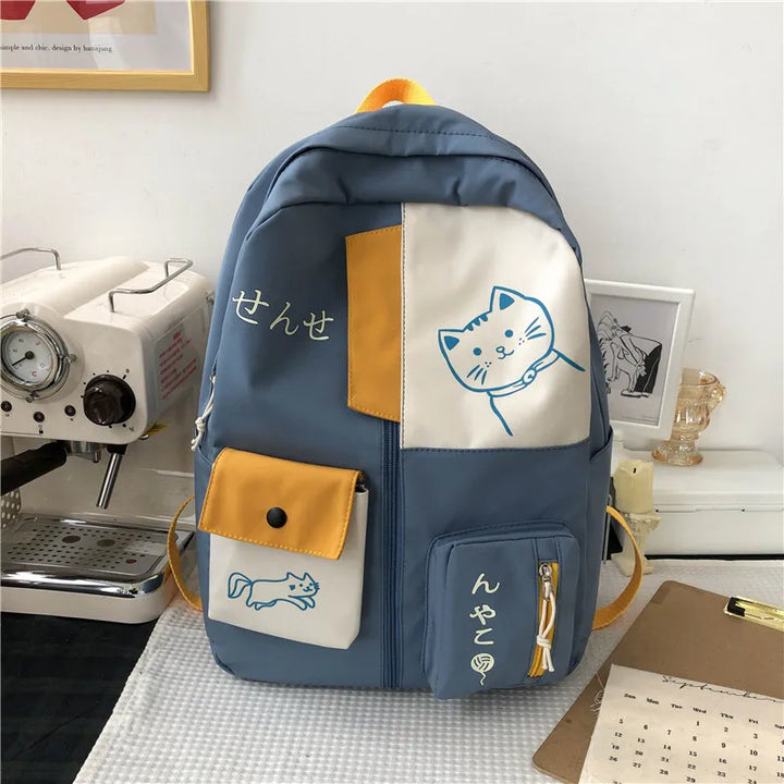 Kawaii Waterproof School Backpack Pastel Kitten