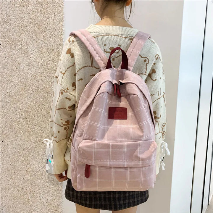 Korean Checkered School Bag Pastel Kitten