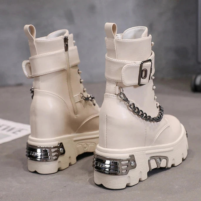 Leather Chunky Punk Boots Pastel Kitten