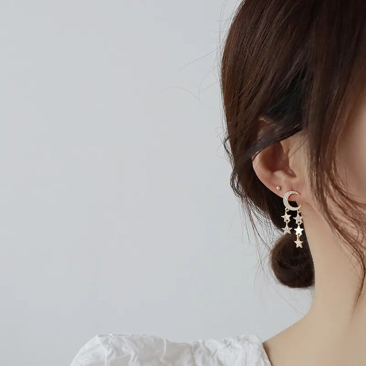 Korean Star & Moon Earrings Pastel Kitten
