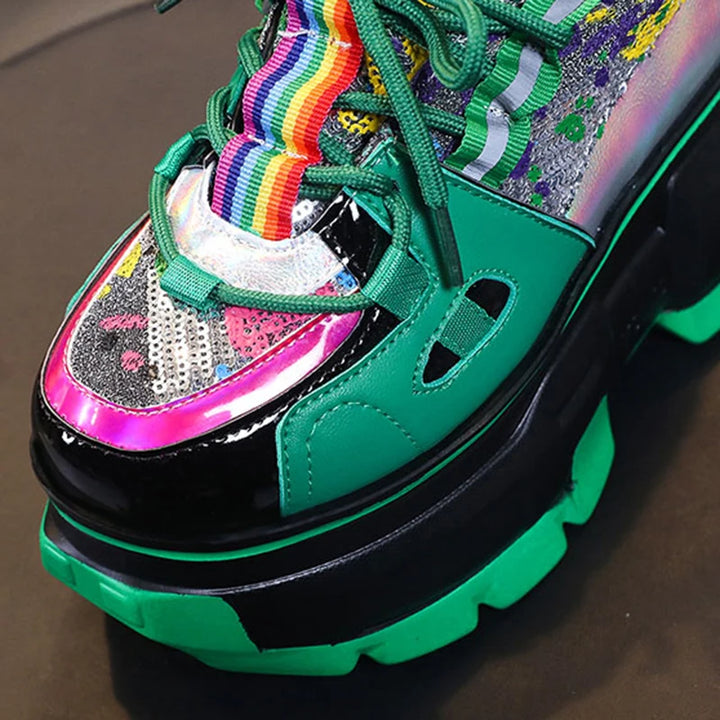 Rainbow Ribbon High Platform Sneakers Pastel Kitten