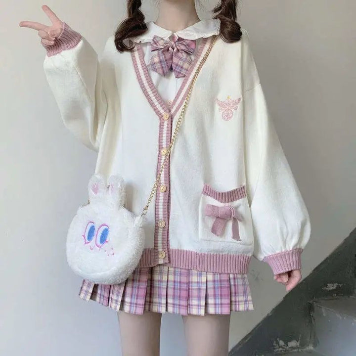 Cute Korean Knit Cardigan Pastel Kitten