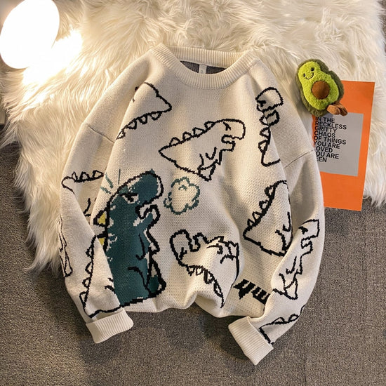 Harajuku Knitted Dinosaur Sweater - Pastel Kitten
