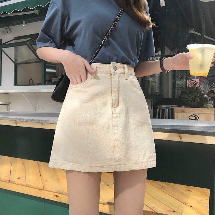 Solid Denim Mini Skirt Pastel Kitten