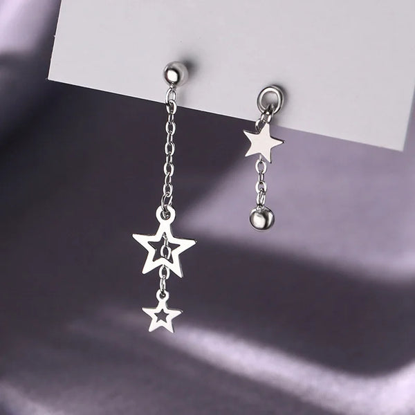 Korean Simple Asymmetric Stars Tassel Earrings For Women Charm Delicate Jewelry New Fashion Party Wedding Accessories Gift Pastel Kitten