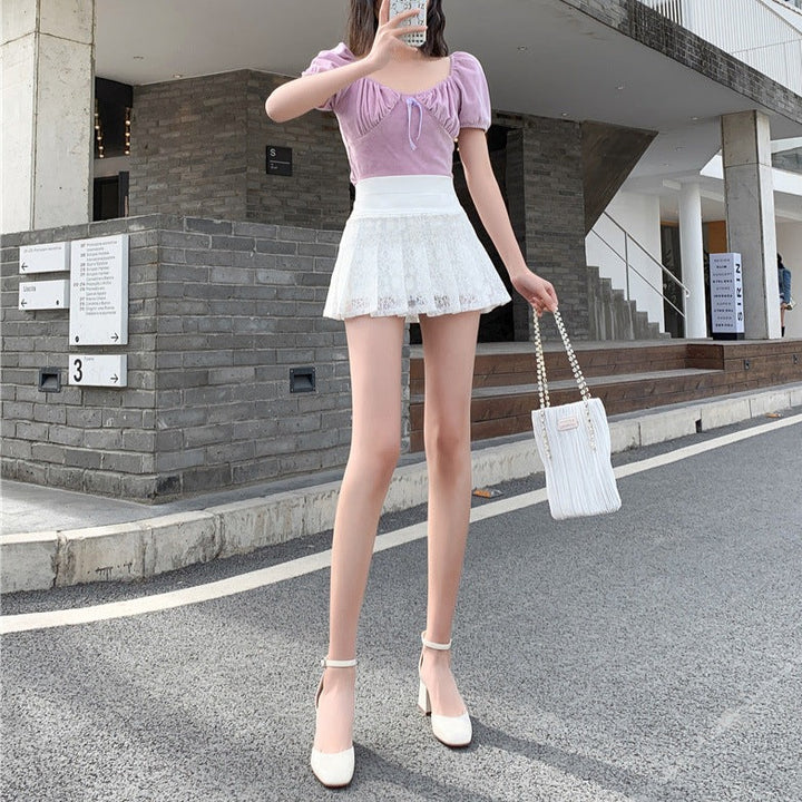 Lace Pleated Mini Skirt Pastel Kitten