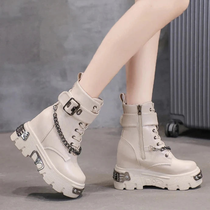 Leather Chunky Punk Boots Pastel Kitten