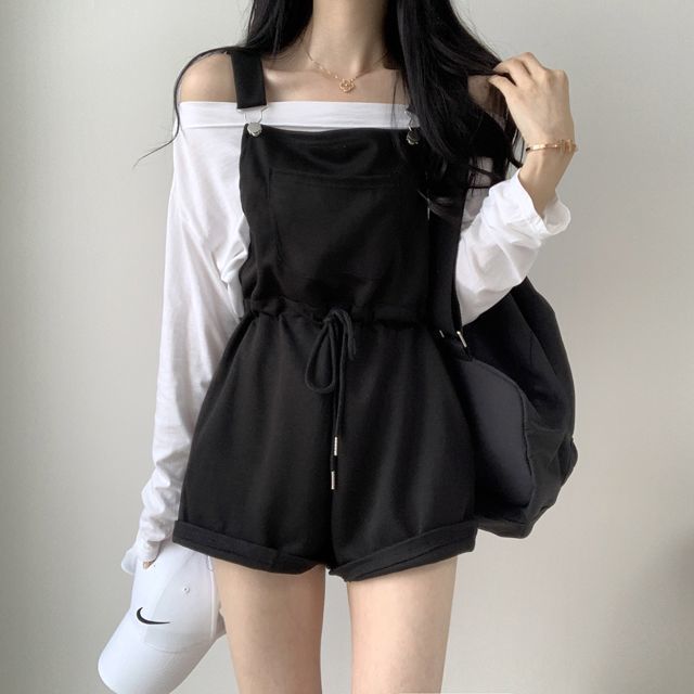 Lace-up Casual Overalls Pastel Kitten