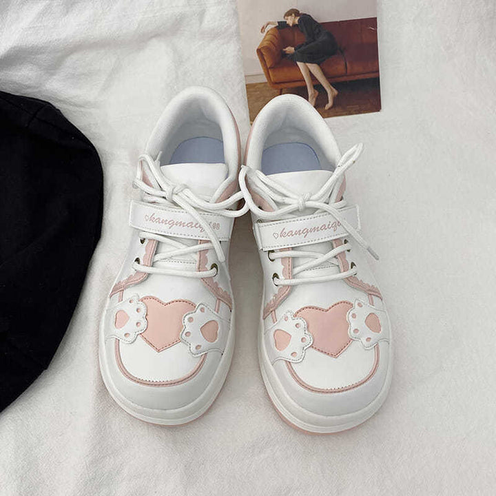 Kawaii Neko Heart Sneakers Pastel Kitten