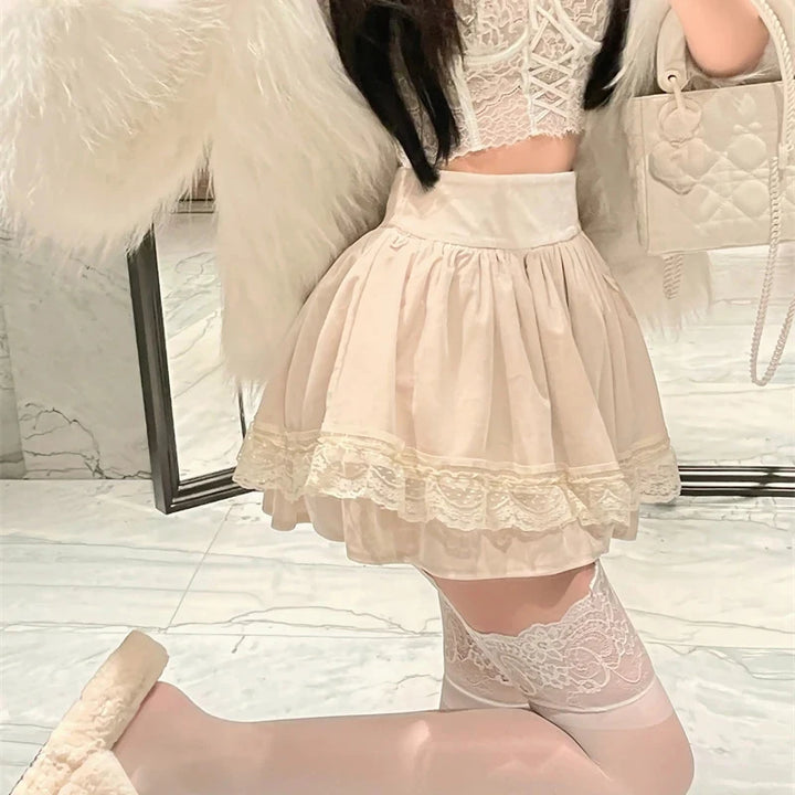 Kawaii Velvet Mini Skirt Pastel Kitten