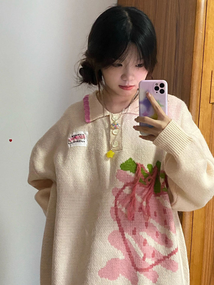 Japanese Kawaii Knitted Sweater Pastel Kitten