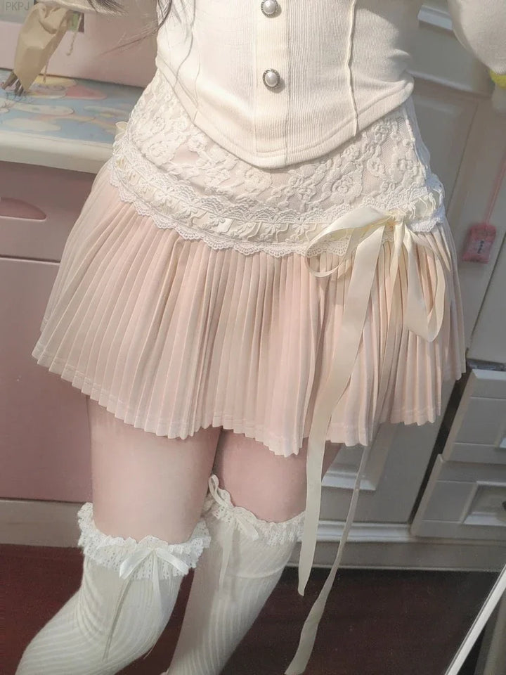 Sweet Pleated Cake Skirt Pastel Kitten