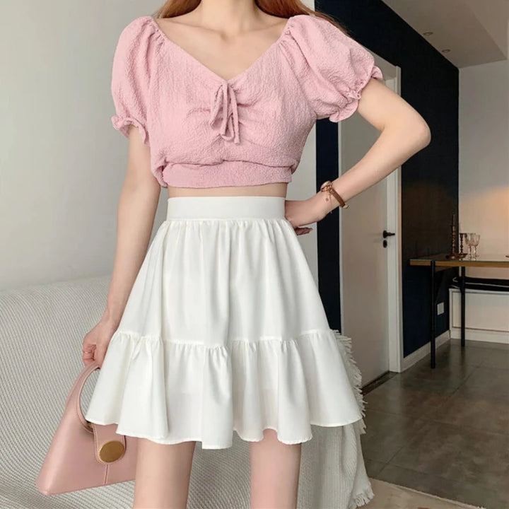 Korean Preppy Mini Skirt Pastel Kitten