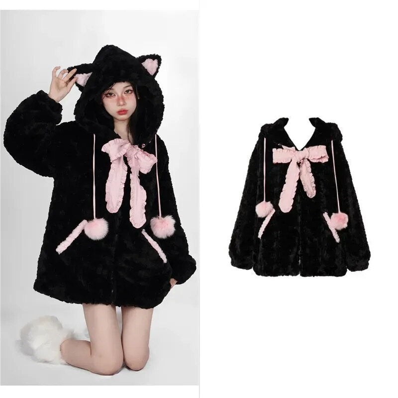 Harajuku Goth Coat with Cat Ears