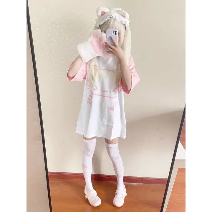 Y2K Kawaii Loose T-Shirt Pastel Kitten