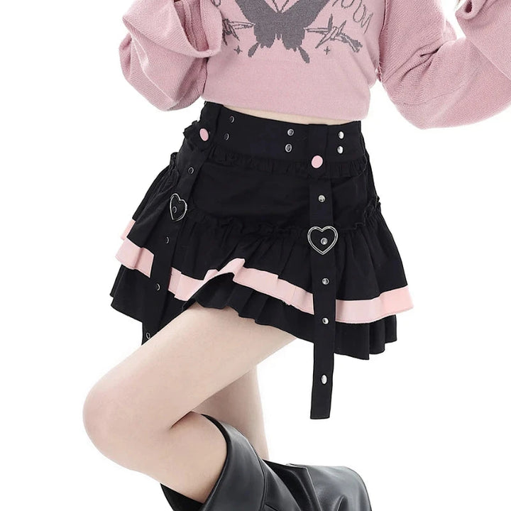 Gothic Lolita Style Mini Skirt Japanese Women Harajuku Y2k Ruffles Pleated Punk Short Skirts Girls Vintage Sweet Cool Cake Skirt Pastel Kitten