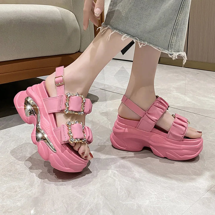 Bling Chunky Wedge Sandals Pastel Kitten