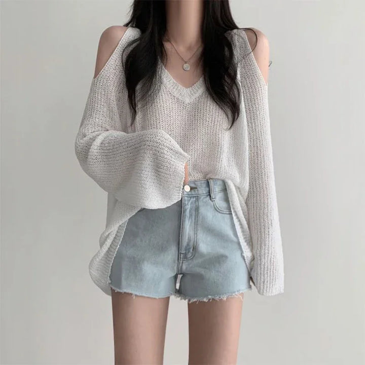 Casual Loose Off-Shoulder Knit Jumper Pastel Kitten