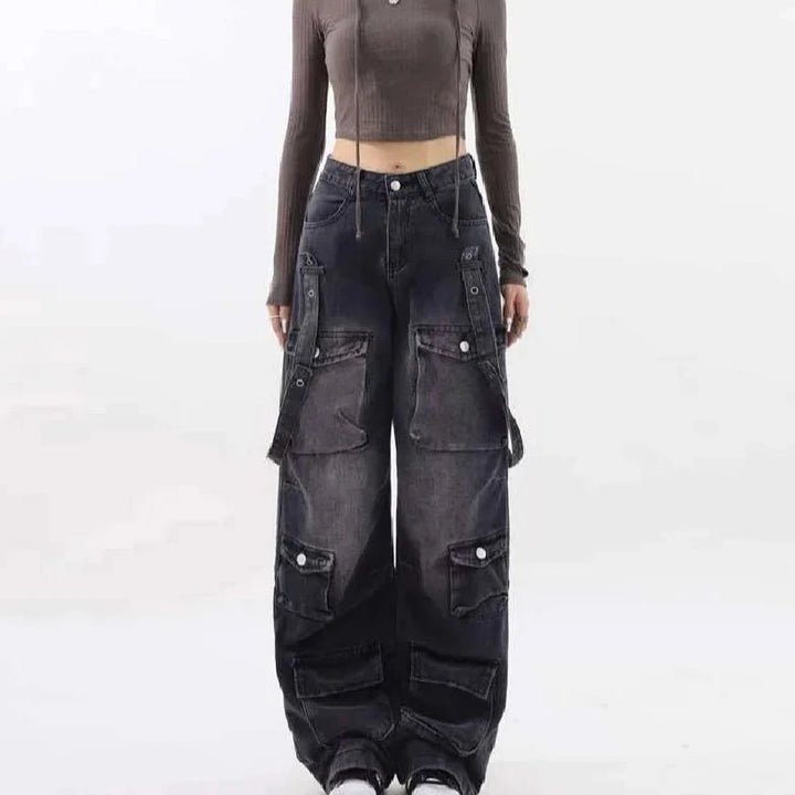 Y2K Oversized Denim Cargo Pants Pastel Kitten