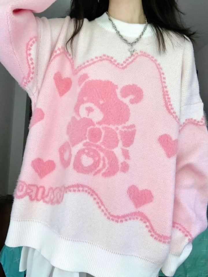Kawaii Pink Bear Sweater Pastel Kitten