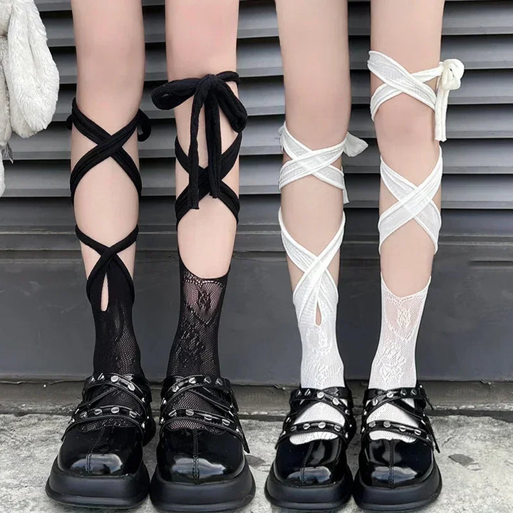 Tie Lace Fishnet Socks Pastel Kitten