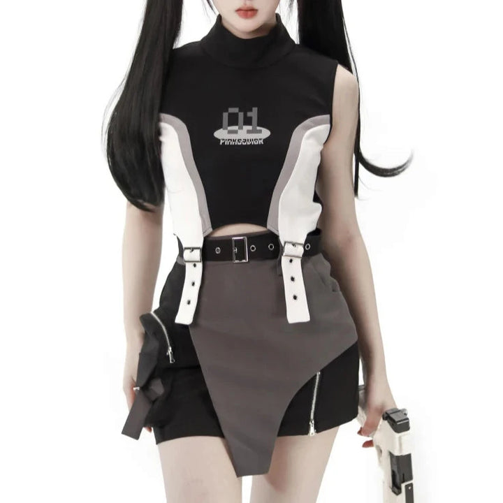 Y2K Urban Outfit Set - Jacket, Skirt & T-Shirt Pastel Kitten