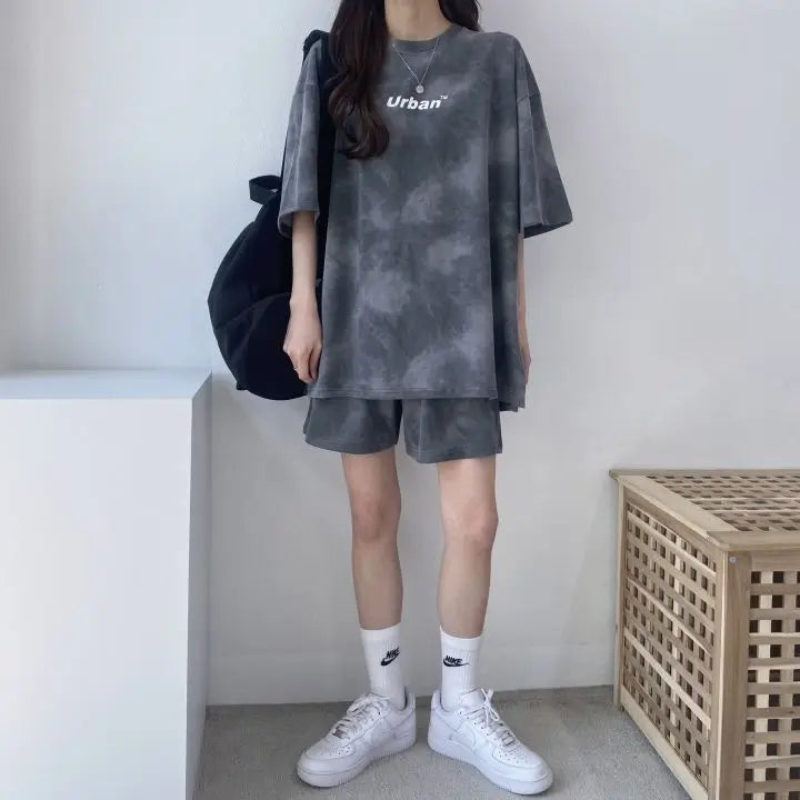 Casual Tie Dye Outfit Set - T-Shirt & Shorts Pastel Kitten