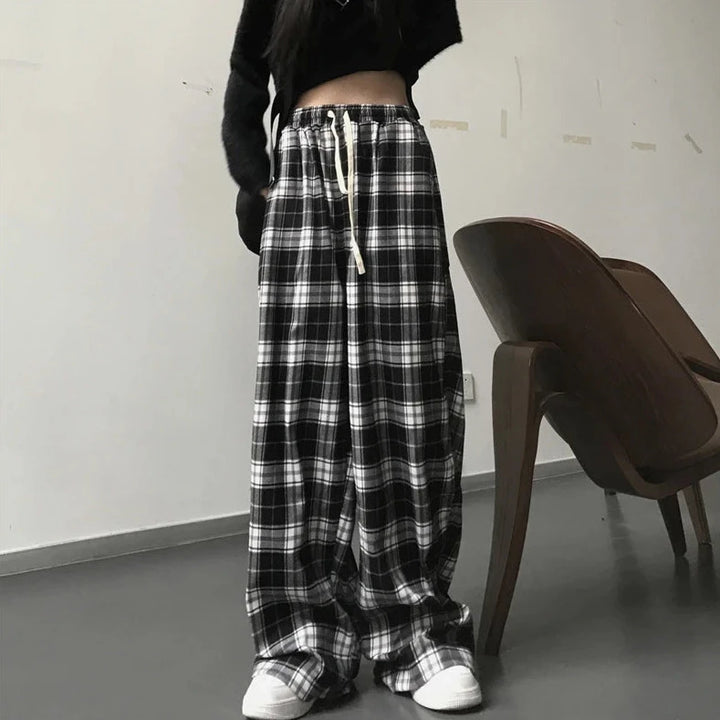 Casual Oversized Plaid Pants Pastel Kitten