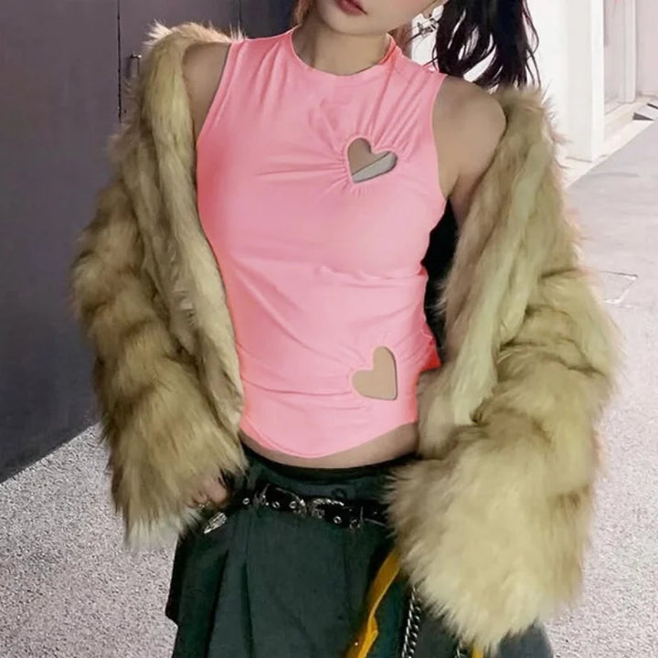 Cute Casual Sleeveless T-Shirt Pastel Kitten