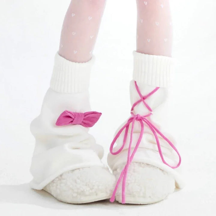 Kawaii Bow Lace-up Sweater & Leg Warmers Pastel Kitten