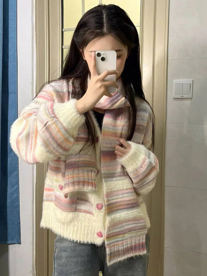 Kawaii Striped Cardigan Pastel Kitten