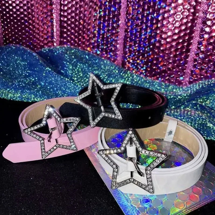 Y2K Sparkling Star Buckle Belt Pastel Kitten