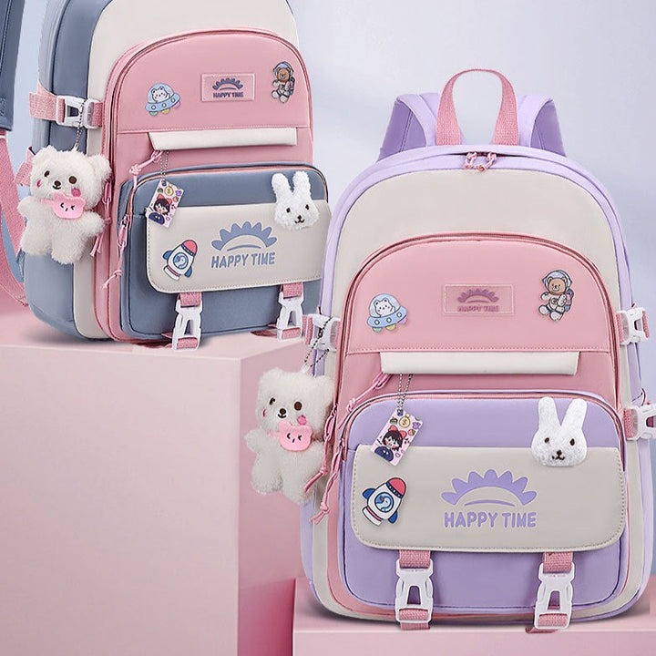 Cute Multi-Pocket Backpack Pastel Kitten