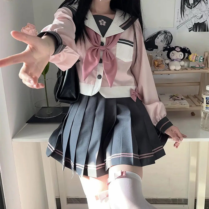 Kawaii Sailor Outfit Set - Skirt & Shirt Pastel Kitten